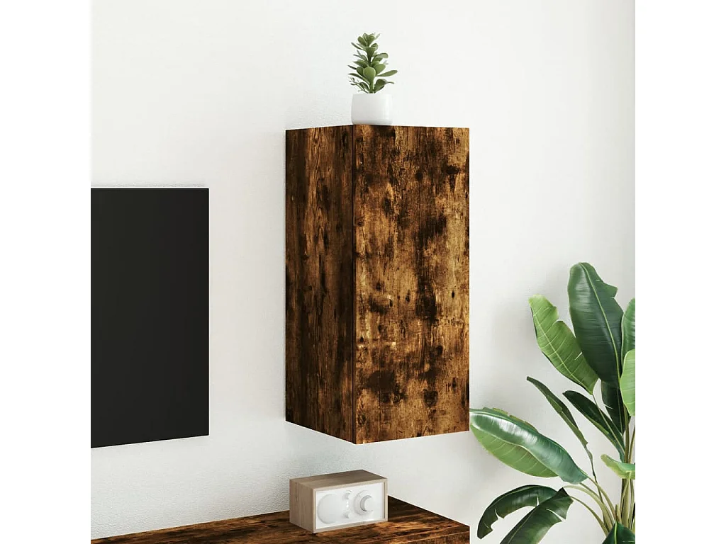 Gerben  Meuble TV mural avec lumières LED chêne fumé 30,5x35x70 cm