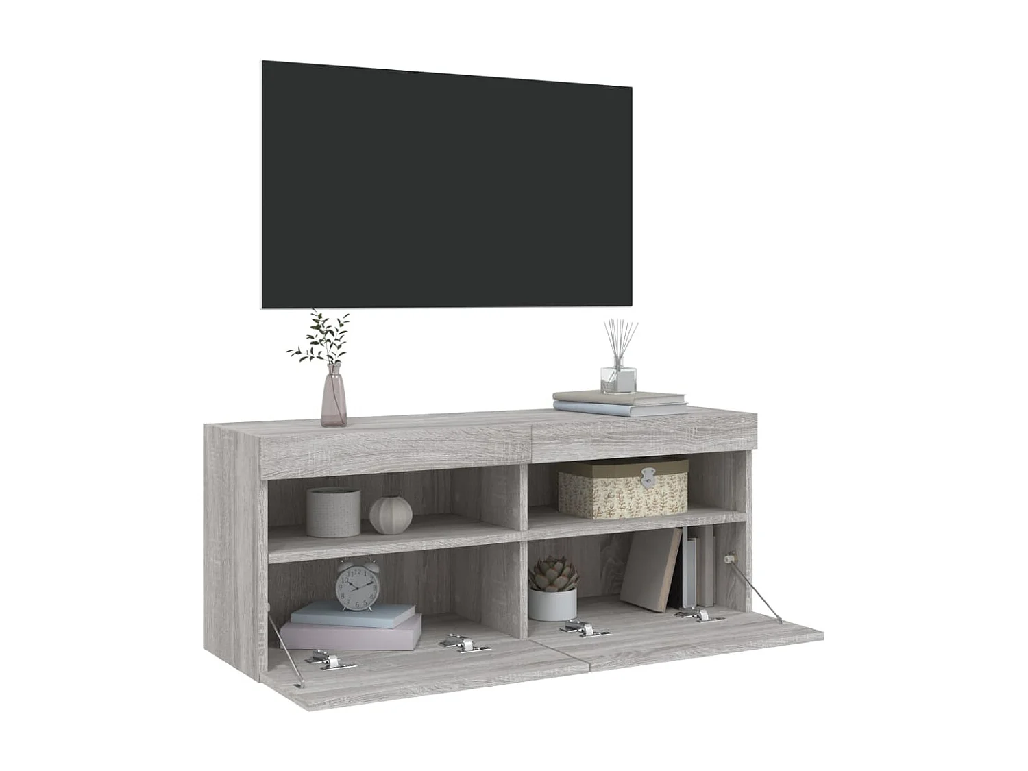 Ølstykke  Meuble TV mural avec lumières LED sonoma gris 100x30x40 cm