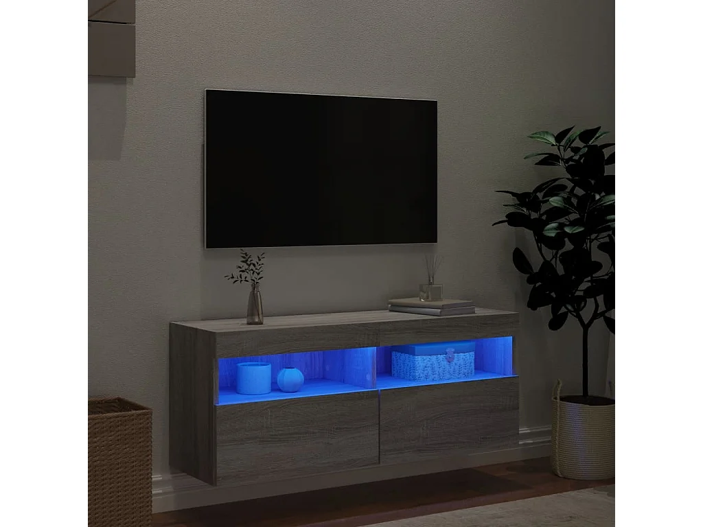 Ølstykke  Meuble TV mural avec lumières LED sonoma gris 100x30x40 cm