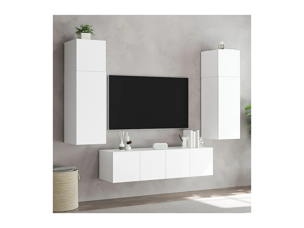 Gerben  Meubles TV muraux avec lumières LED 2 pcs blanc 80x35x31 cm