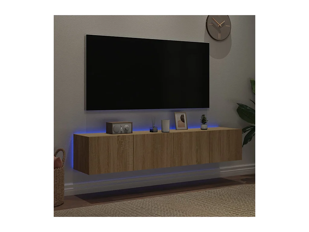 Gerben  Muebles de TV de pared luces LED 2 uds roble Sonoma 80x35x31 cm