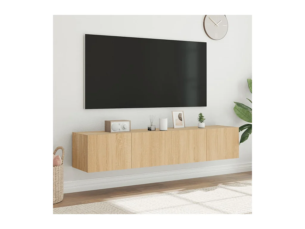 Gerben  Muebles de TV de pared luces LED 2 uds roble Sonoma 80x35x31 cm