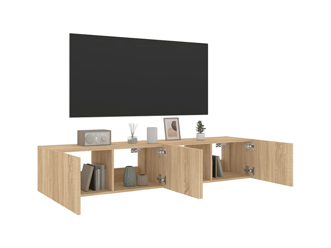 Gerben  Muebles de TV de pared luces LED 2 uds roble Sonoma 80x35x31 cm