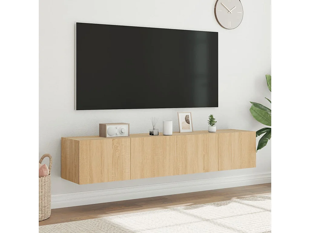 Gerben  Muebles de TV de pared luces LED 2 uds roble Sonoma 80x35x31 cm