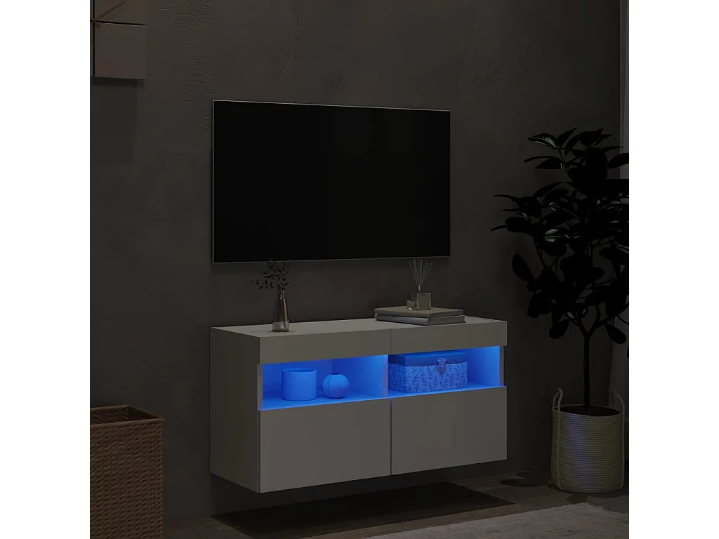 Ølstykke  Meuble TV mural avec lumières LED blanc 80x30x40 cm