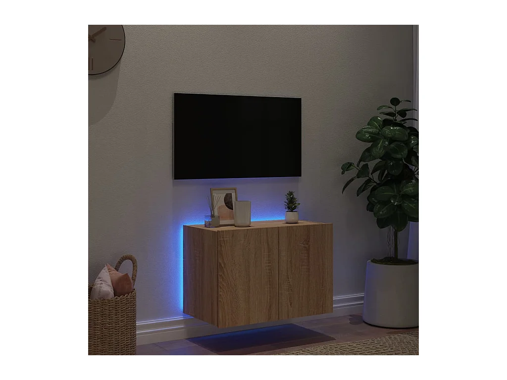 Gerben  Mueble de TV de pared con luces LED roble Sonoma 60x35x41 cm