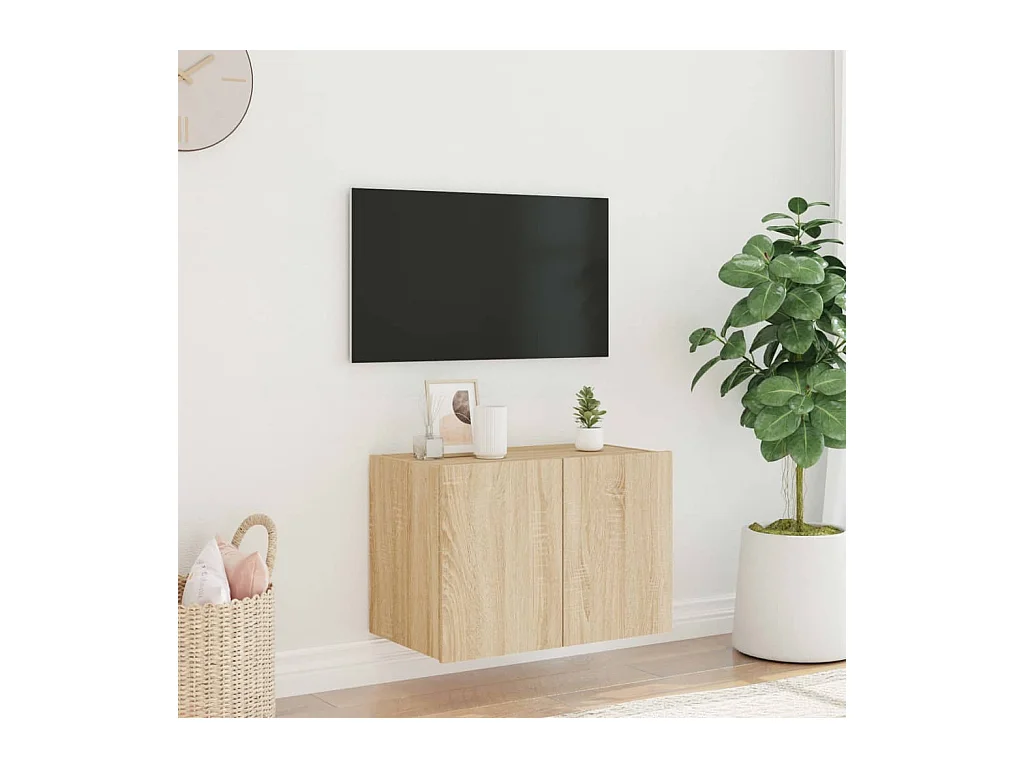 Gerben  Mueble de TV de pared con luces LED roble Sonoma 60x35x41 cm