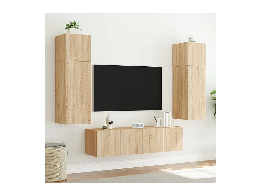 Gerben  Mueble de TV de pared con luces LED roble Sonoma 60x35x41 cm