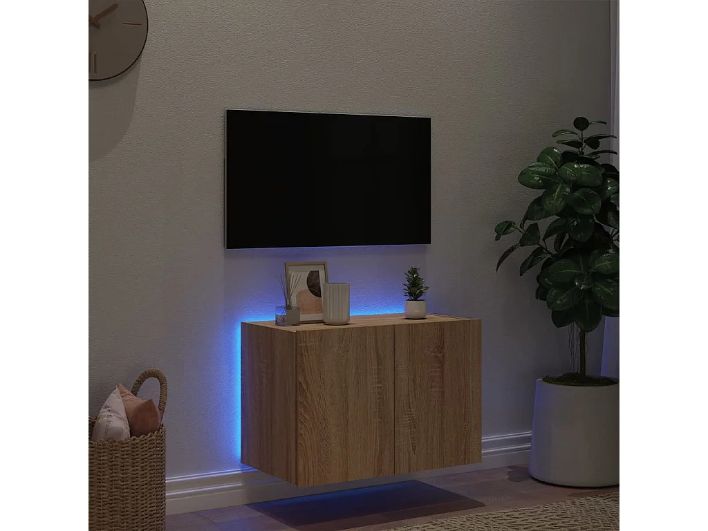 Gerben  Mueble de TV de pared con luces LED roble Sonoma 60x35x41 cm