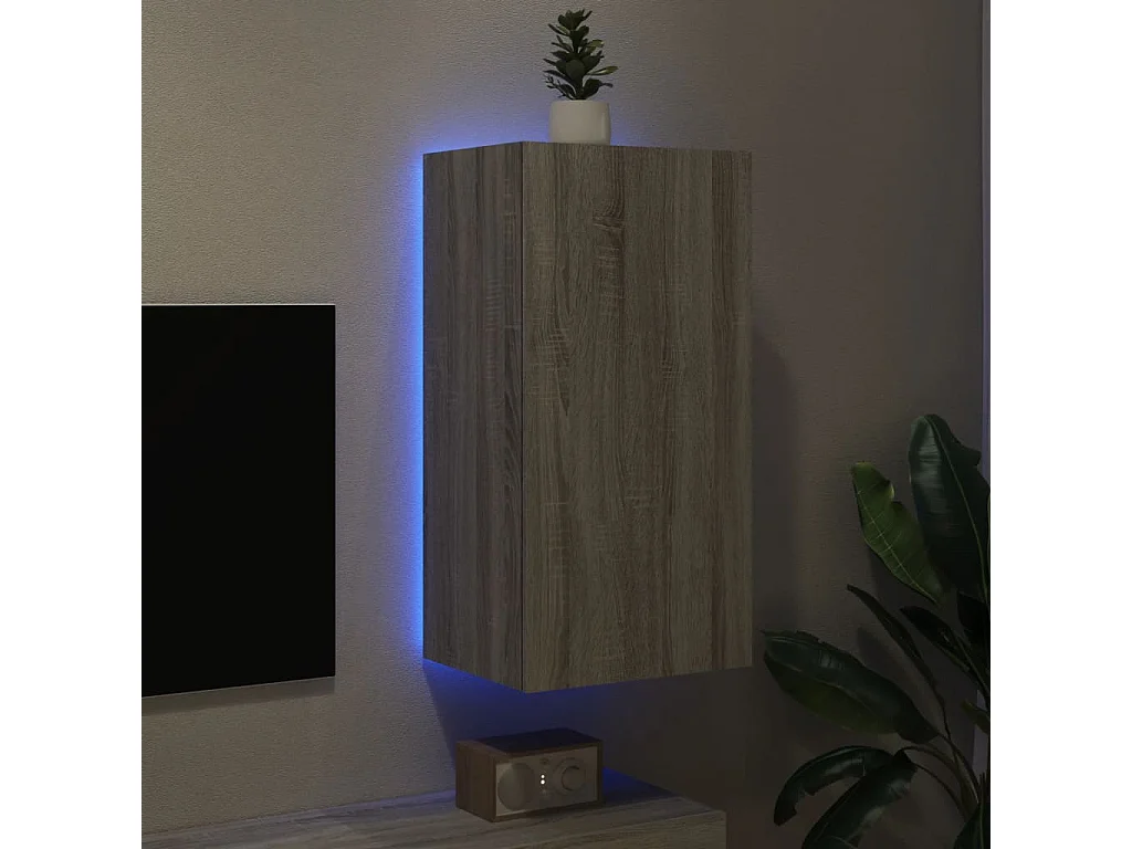 Gerben  Mueble de TV de pared con luces LED gris Sonoma 40,5x35x80 cm