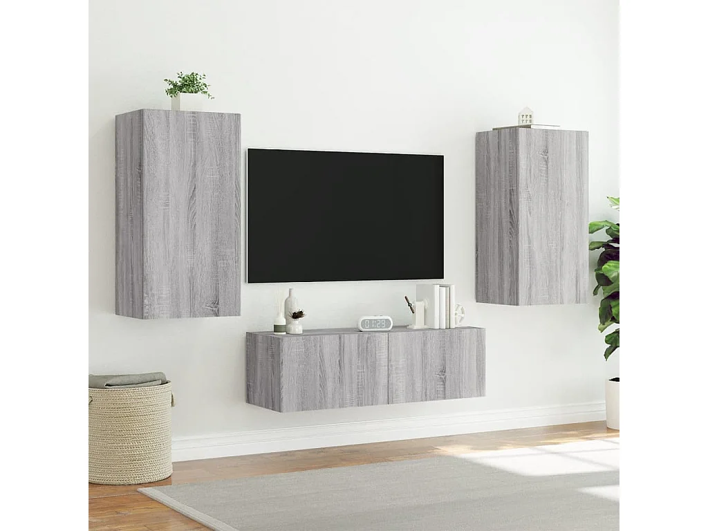 Gerben  Mueble de TV de pared con luces LED gris Sonoma 40,5x35x80 cm