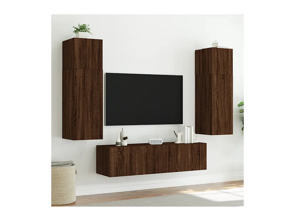 Gerben  Tv-wandmeubels met LED 2 st 60x35x41 cm bruin eikenkleur