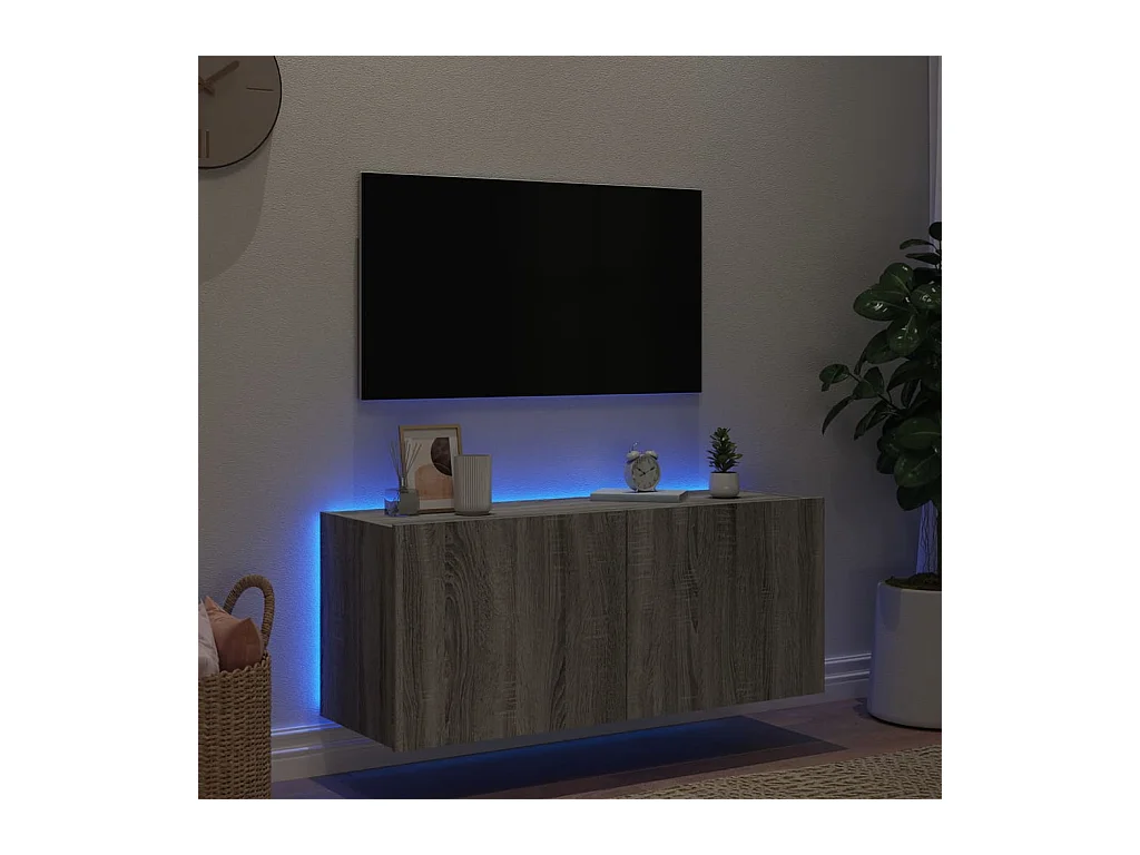 Gerben  Meuble TV mural avec lumières LED sonoma gris 100x35x41 cm