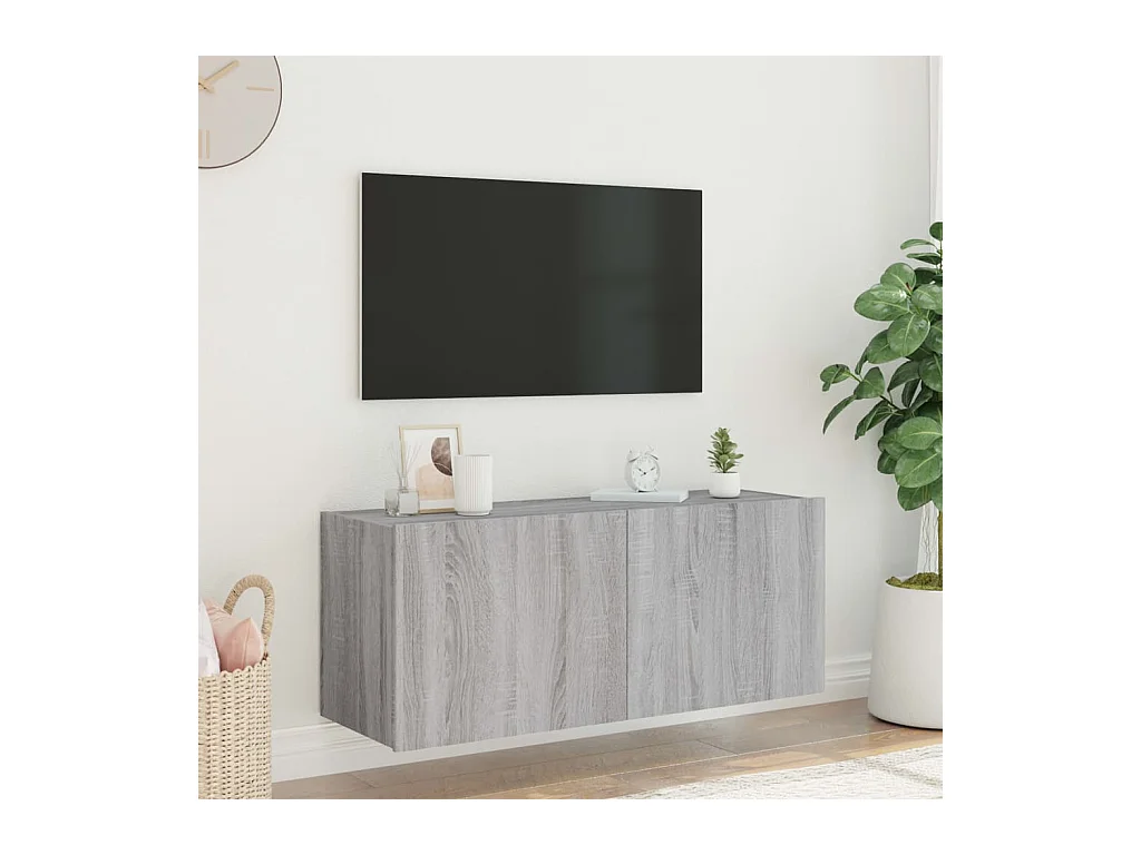 Gerben  Meuble TV mural avec lumières LED sonoma gris 100x35x41 cm