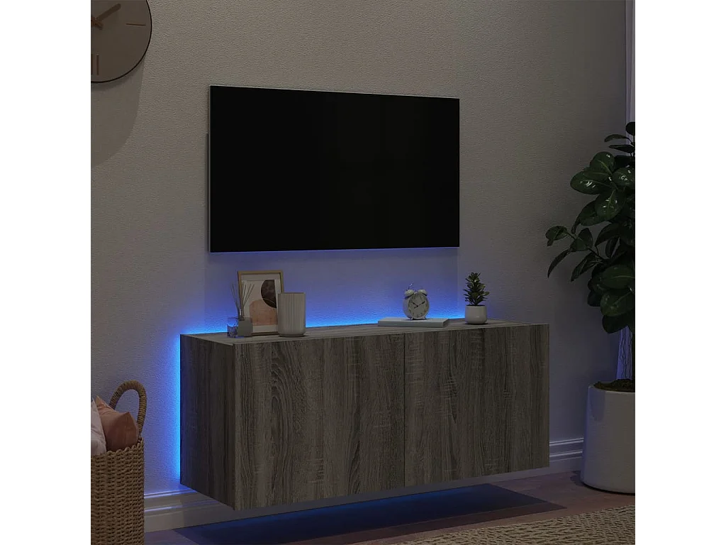 Gerben  Meuble TV mural avec lumières LED sonoma gris 100x35x41 cm