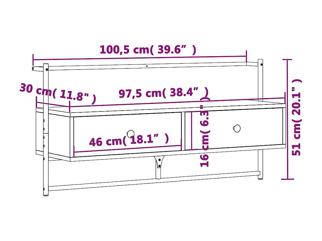 Randers  Tv-meubel wandgemonteerd 100,5x30x51 cm hout grijs sonoma eiken