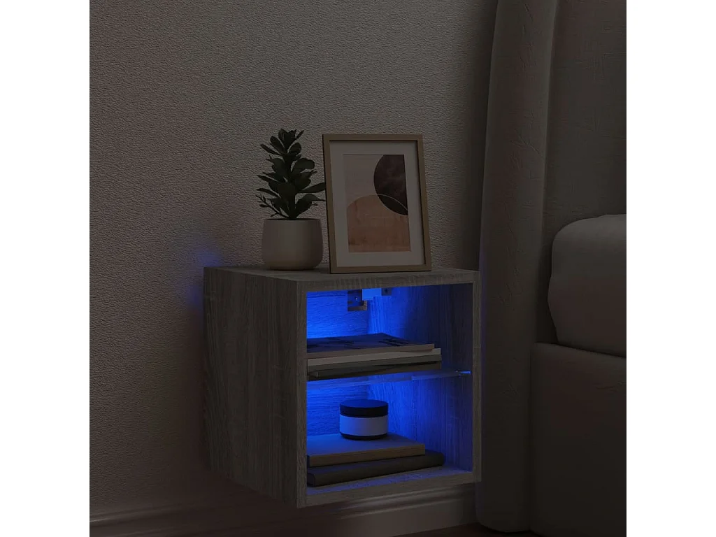 Hans  Meuble TV mural avec lumières LED sonoma gris 30x28,5x30 cm