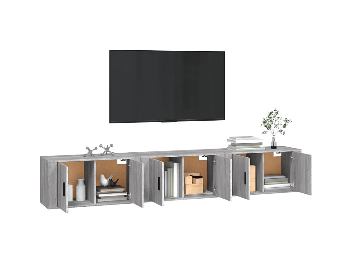 Crofton  Muebles para TV de pared 3 uds gris Sonoma 80x34,5x40 cm