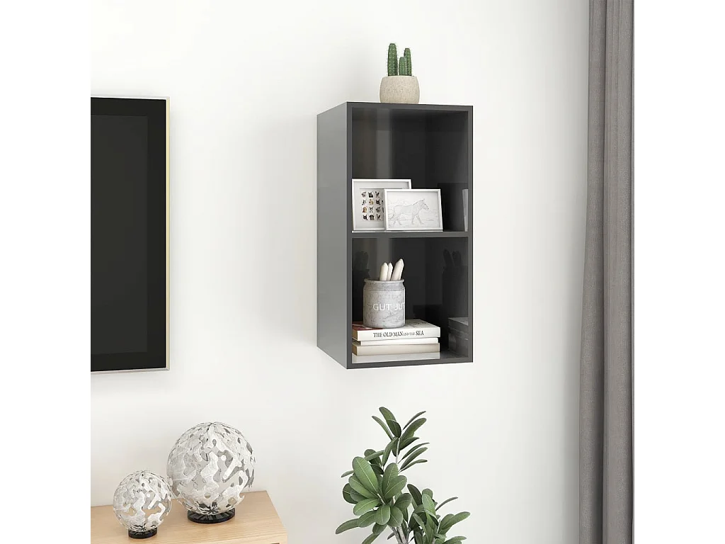 Aymee  Tv-wandmeubel 37x37x72 cm bewerkt hout hoogglans grijs