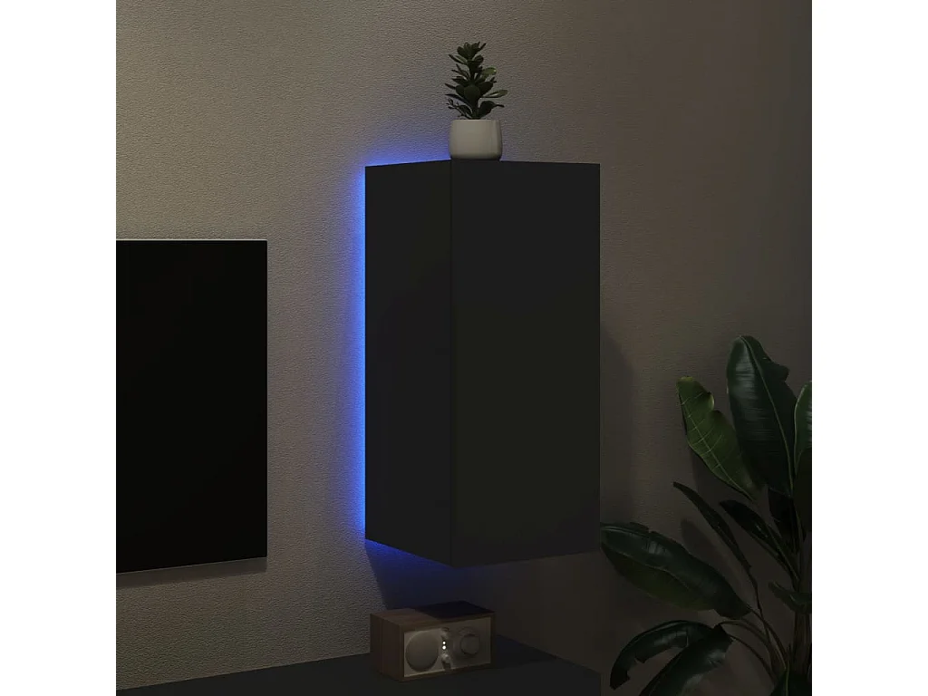 Gerben  Meuble TV mural avec lumières LED noir 30,5x35x70 cm