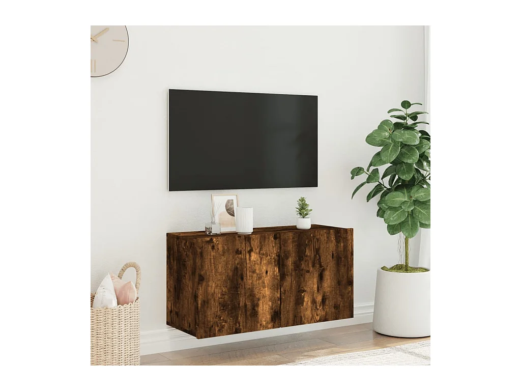 American Canyon  Meuble TV mural chêne fumé 80x30x41 cm