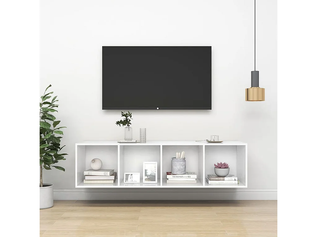 Aymee  Meuble TV mural Blanc 37x37x142,5 cm Bois d’ingénierie