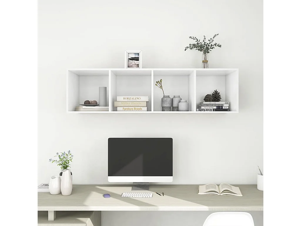 Aymee  Meuble TV mural Blanc 37x37x142,5 cm Bois d’ingénierie