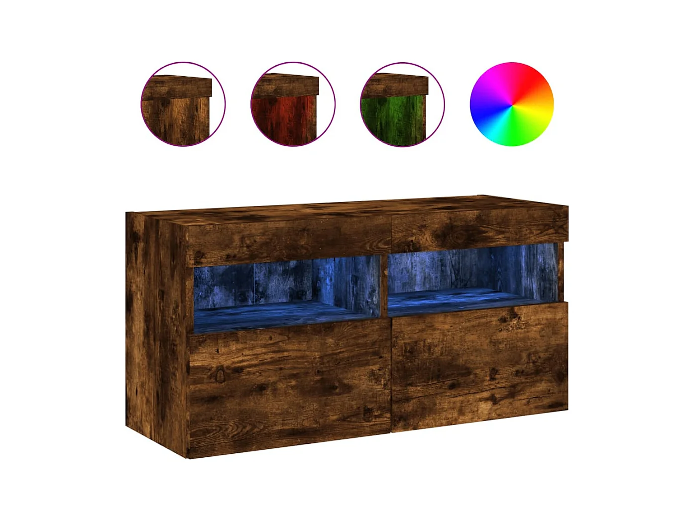 Ølstykke  Meuble TV mural avec lumières LED chêne fumé 80x30x40 cm