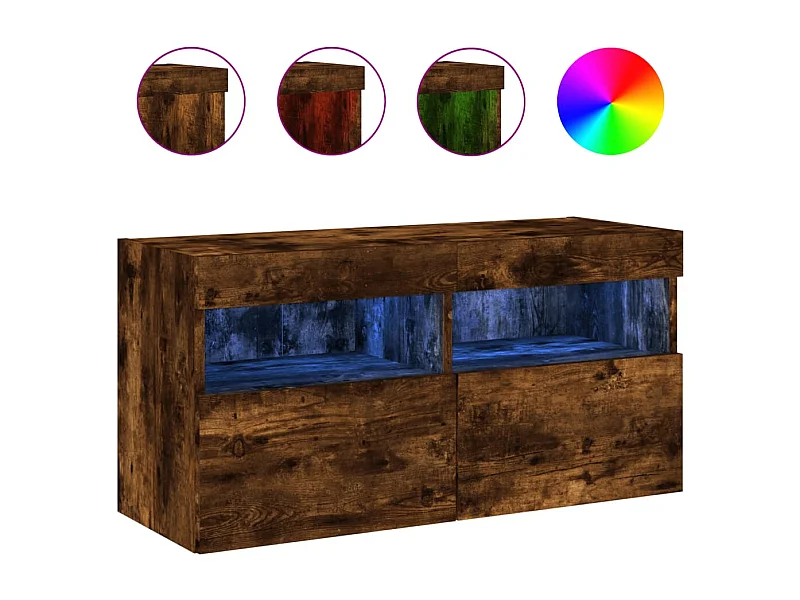 Ølstykke  Meuble TV mural avec lumières LED chêne fumé 80x30x40 cm