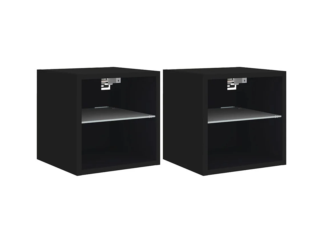 Hans  Meubles TV muraux avec lumières LED 2 pcs noir 30x28,5x30 cm
