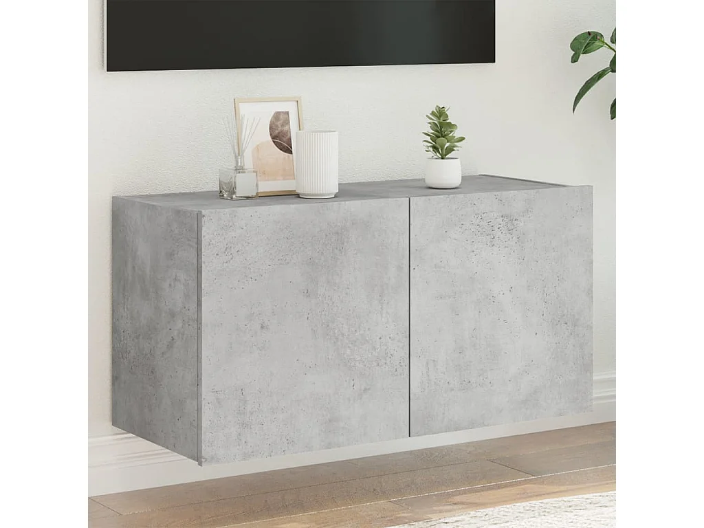 Gerben  Meuble TV mural avec lumières LED gris béton 80x35x41 cm