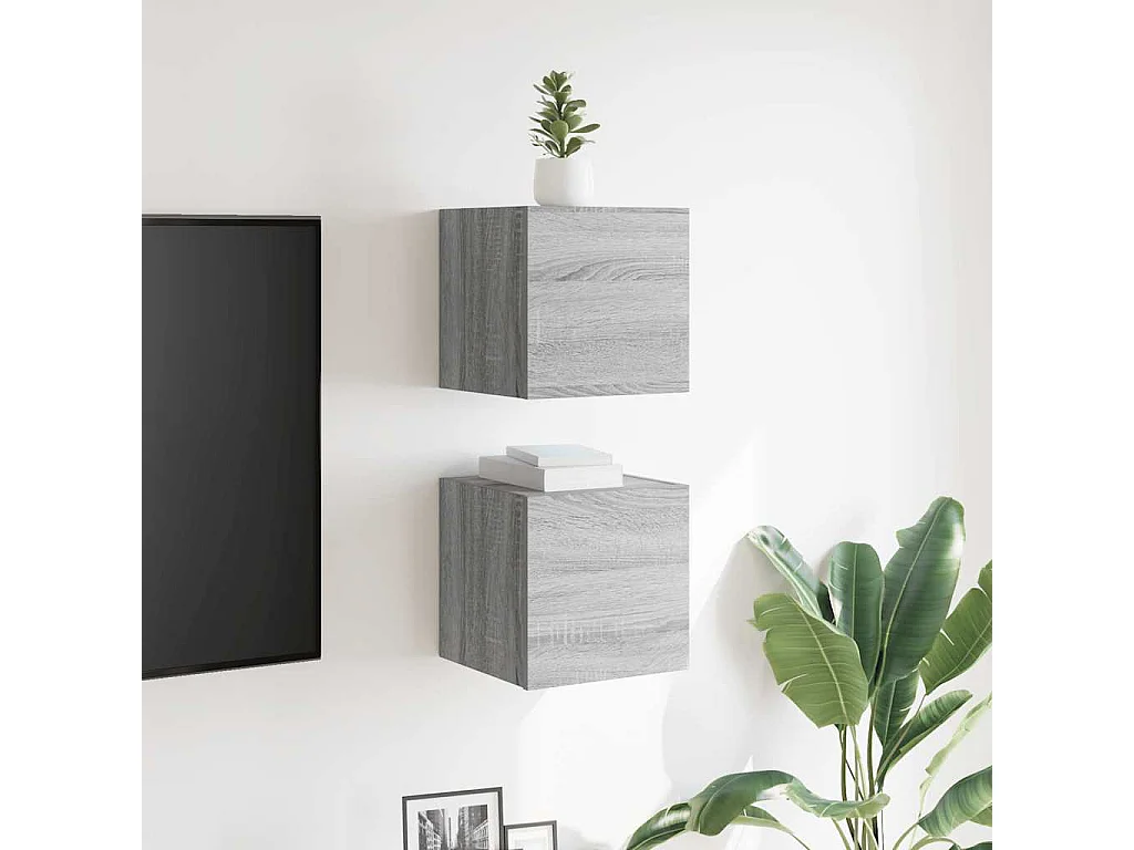 Ahakista  Muebles para TV de pared 2 uds gris Sonoma 30,5x30x30 cm