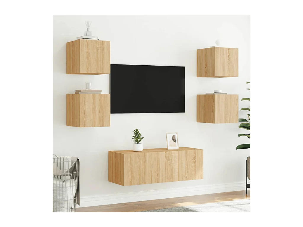 Gerben  Tv-wandmeubels met LED 2 st 30,5x35x30 cm sonoma eikenkleurig