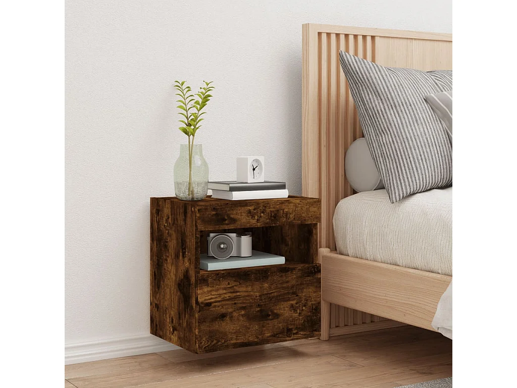 Ølstykke  Mueble de TV de pared con luces LED roble ahumado 40x30x40 cm