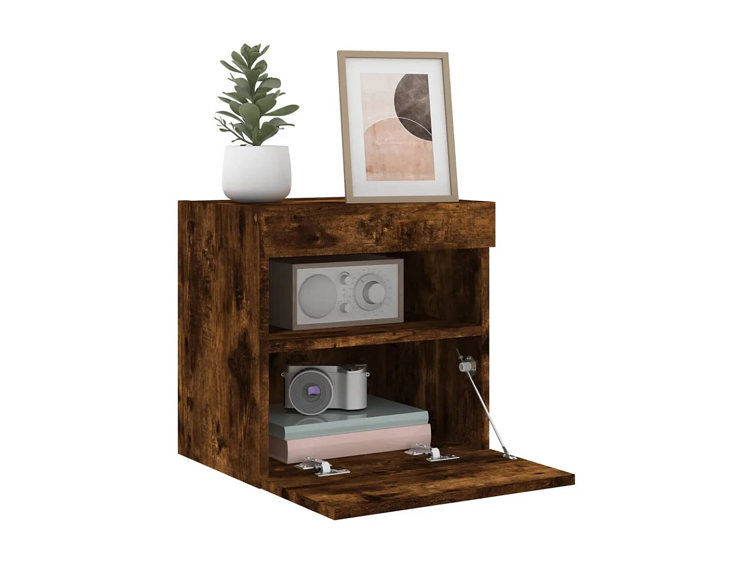 Ølstykke  Mueble de TV de pared con luces LED roble ahumado 40x30x40 cm