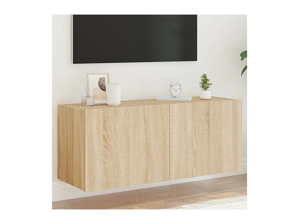 Gerben  Mueble de TV de pared con luces LED roble Sonoma 100x35x41 cm