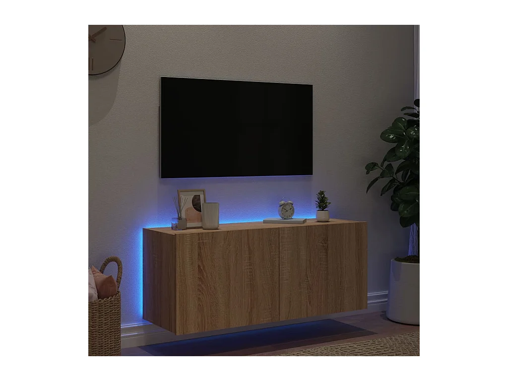 Gerben  Mueble de TV de pared con luces LED roble Sonoma 100x35x41 cm