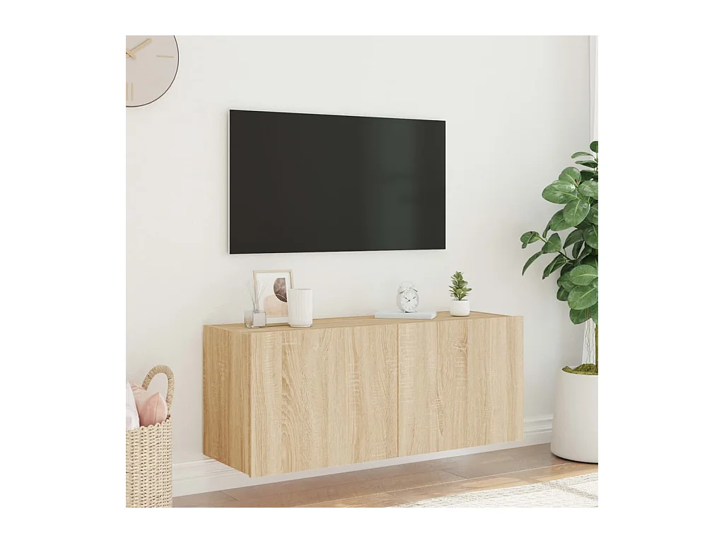Gerben  Mueble de TV de pared con luces LED roble Sonoma 100x35x41 cm