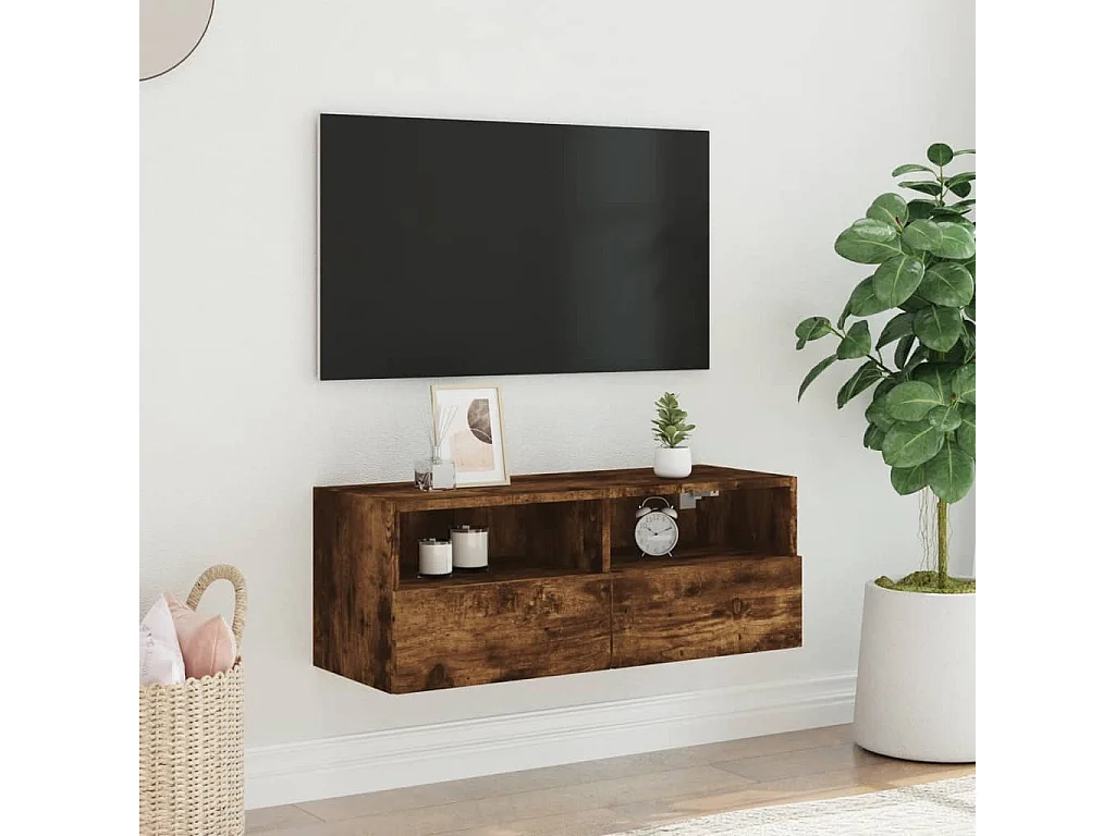Prolenta Premium -  Meuble TV mural chêne fumé 80x30x30 cm bois d'ingénierie