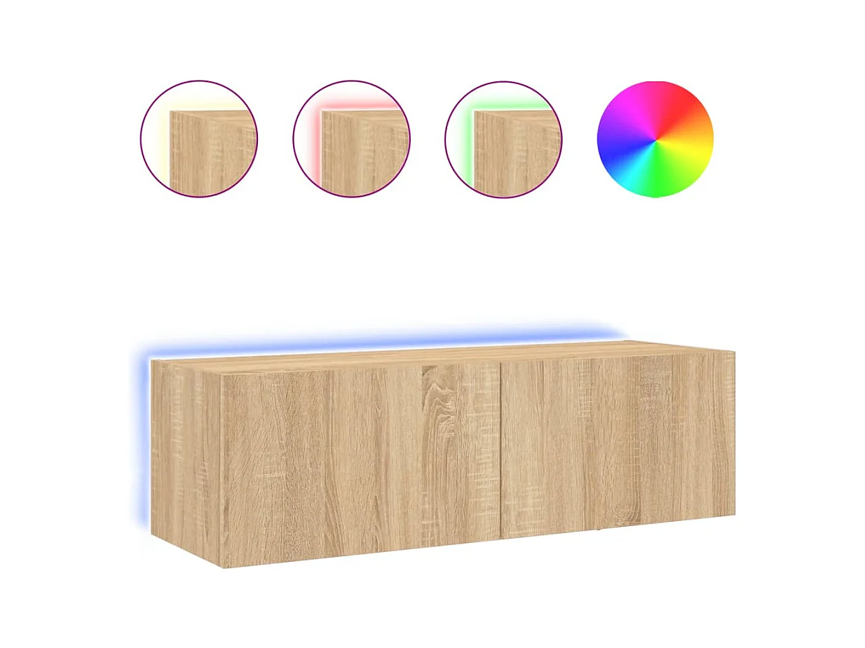 Gerben  Mueble de TV de pared con luces LED roble Sonoma 100x35x31 cm