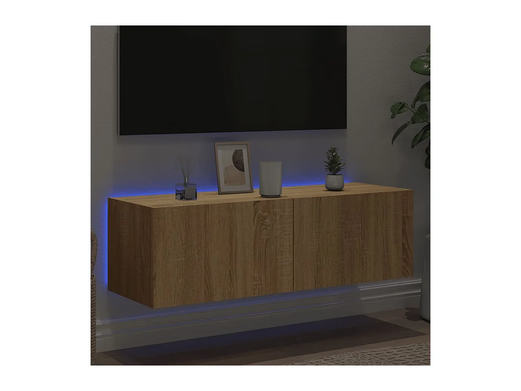 Gerben  Mueble de TV de pared con luces LED roble Sonoma 100x35x31 cm