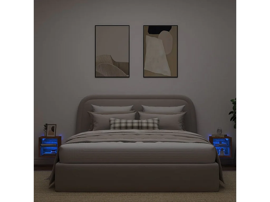 Hans  Meubles TV muraux lumières LED 2 pcs chêne marron 30x28,5x30 cm