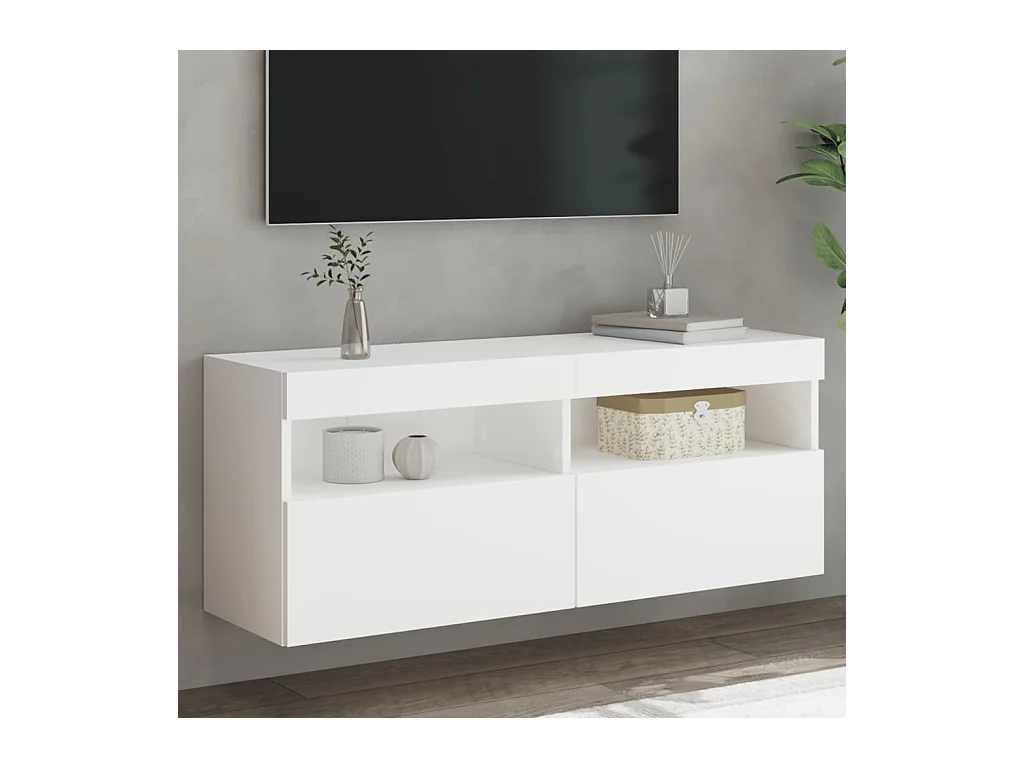 Ølstykke  Meuble TV mural avec lumières LED blanc 100x30x40 cm