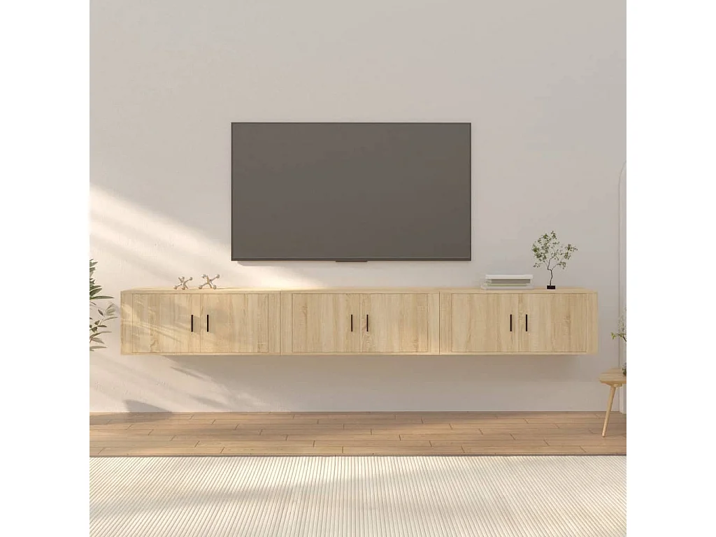 Crofton  Muebles para TV de pared 3 uds roble Sonoma 100x34,5x40 cm