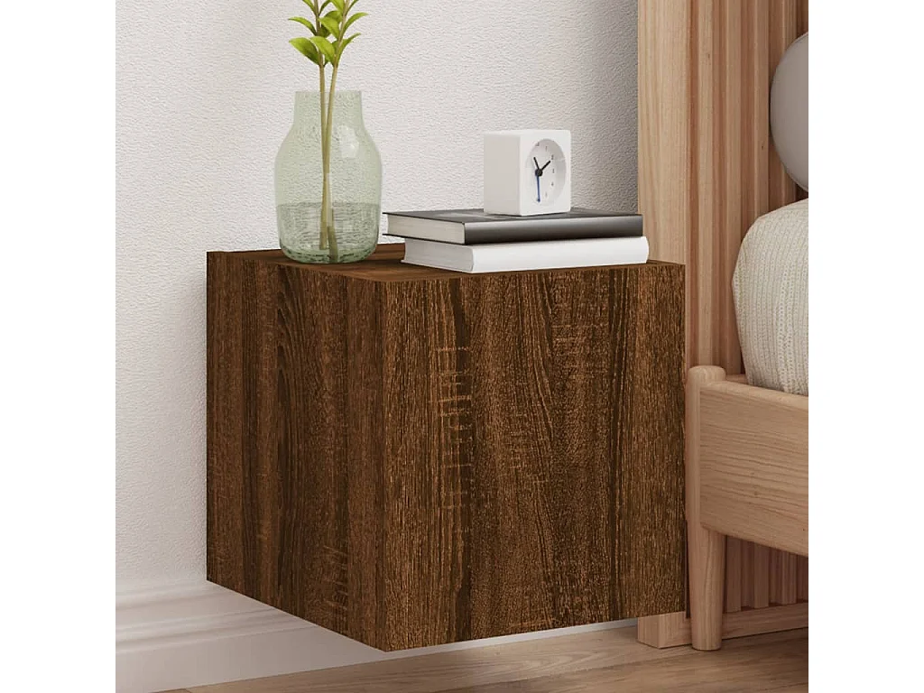 Gerben  Mueble de TV de pared con luces LED roble marrón 30,5x35x30 cm