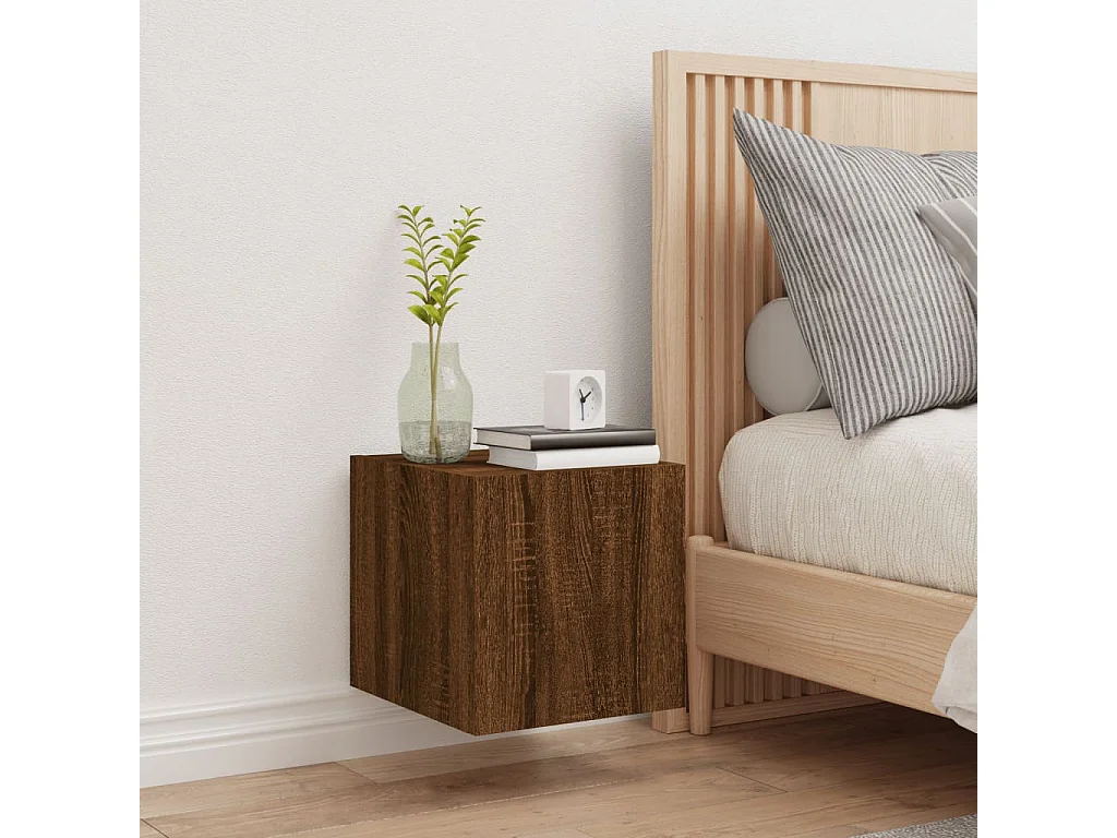 Gerben  Mueble de TV de pared con luces LED roble marrón 30,5x35x30 cm