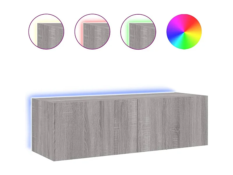 Gerben  Meuble TV mural avec lumières LED sonoma gris 100x35x31 cm