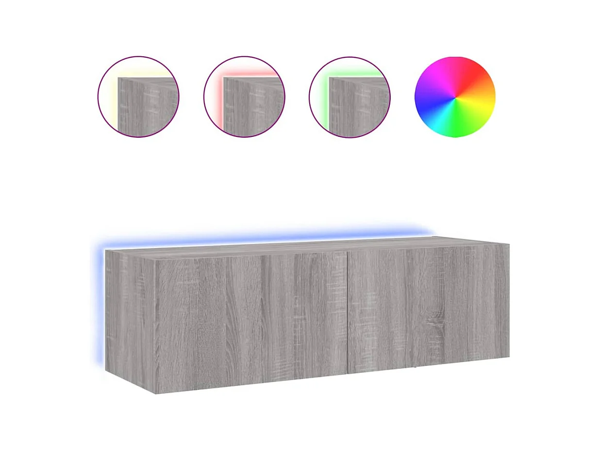Gerben  Meuble TV mural avec lumières LED sonoma gris 100x35x31 cm