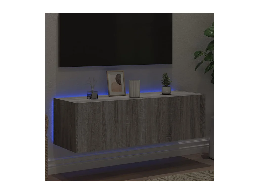 Gerben  Meuble TV mural avec lumières LED sonoma gris 100x35x31 cm