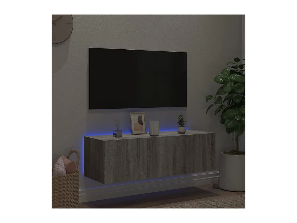 Gerben  Meuble TV mural avec lumières LED sonoma gris 100x35x31 cm